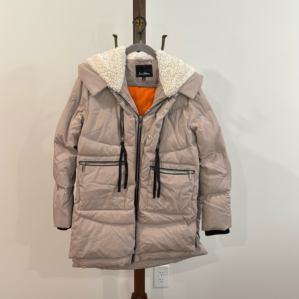 Sam Edelman Taupe Puffer Jacket with Orange Lining